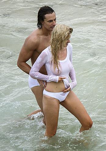 Lara Stone in wet see through top during photoshoot in Sydney