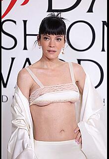 Lily Allen underboob and areola slip at 2025 CFDA Awards at The American Museum of Natural History