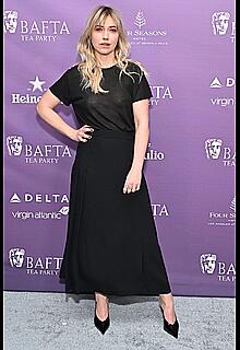 Imogen Poots braless in see through top at BAFTA Tea party in LA - January 10, 2026