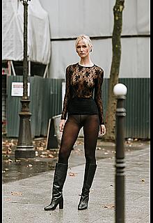 Lara Cosima Henckel von Donnersmarck in see through outfit outside Nina Ricci Womenswear Spring∕Summer 2025 show