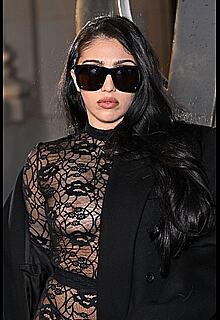 Lourdes Leon sheer nipple show in a black catsuit - Saint Laurent Men Collection FallWinter 2024-2025 Show Paris Fashion Week