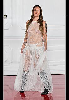 Tove Lo braless in sheer dress at Wuthering Heights premiere in LA