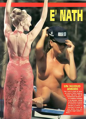 Italian actress Nathalie Caldonazzo various topless on a beach images