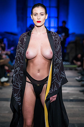 Alejandra Guilmant runway topless at Mercedes Benz Fashion Week