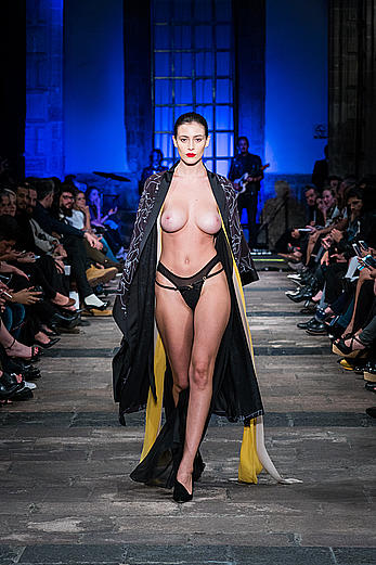 Alejandra Guilmant runway topless at Mercedes Benz Fashion Week