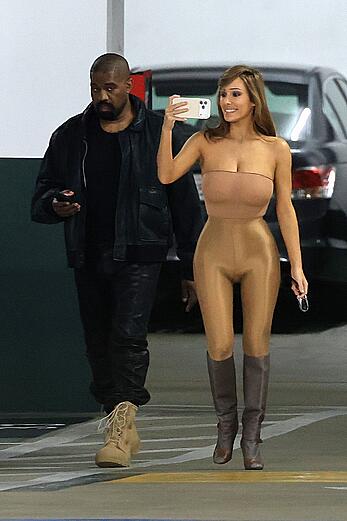 Bianca Censori in see through tight outfit out in Los Angeles