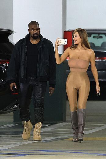 Bianca Censori in see through tight outfit out in Los Angeles