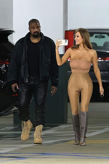 Bianca Censori in see through tight outfit out in Los Angeles