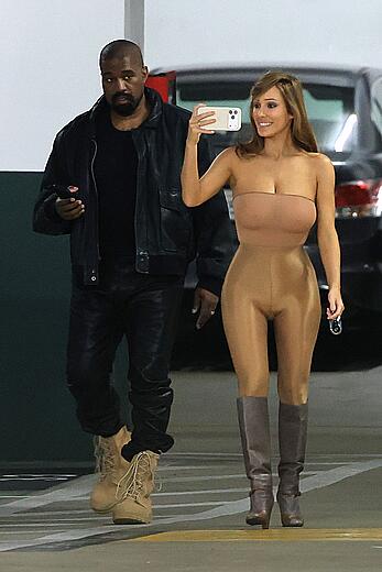 Bianca Censori in see through tight outfit out in Los Angeles