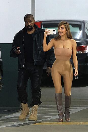 Bianca Censori in see through tight outfit out in Los Angeles