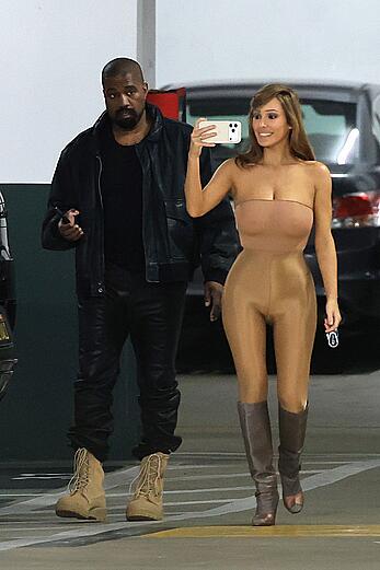Bianca Censori in see through tight outfit out in Los Angeles