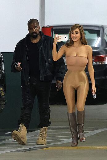 Bianca Censori in see through tight outfit out in Los Angeles