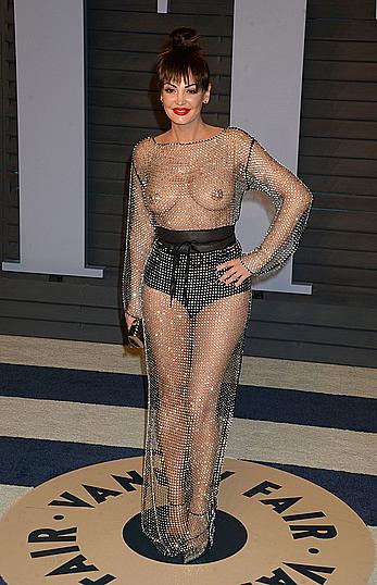 Bleona Qereti braless in a see through dress at the 2018 Vanity Fair Oscar Party