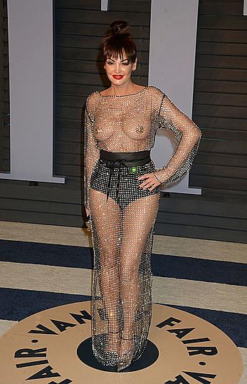 Bleona Qereti braless in a see through dress at the 2018 Vanity Fair Oscar Party