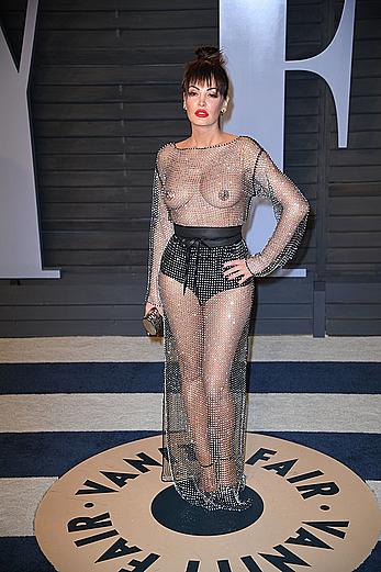 Bleona Qereti braless in a see through dress at the 2018 Vanity Fair Oscar Party
