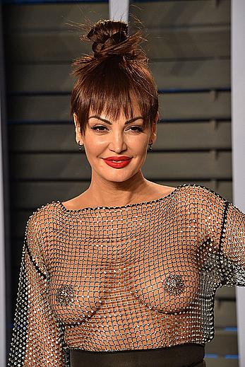 Bleona Qereti braless in a see through dress at the 2018 Vanity Fair Oscar Party