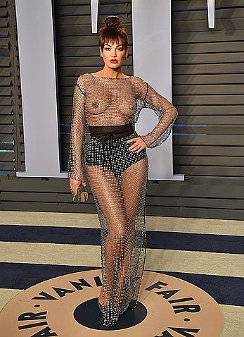 Bleona Qereti braless in a see through dress at the 2018 Vanity Fair Oscar Party