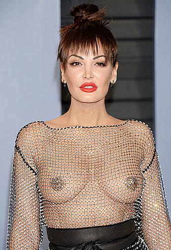 Bleona Qereti braless in a see through dress at the 2018 Vanity Fair Oscar Party
