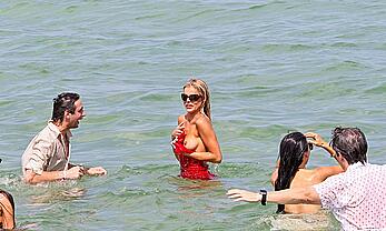 Brooks Nader boob slip at Miami Beach paparazzi shots