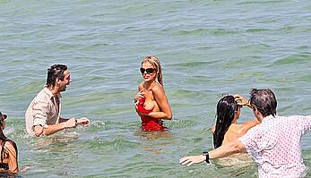Brooks Nader boob slip at Miami Beach paparazzi shots