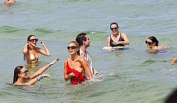Brooks Nader boob slip at Miami Beach paparazzi shots