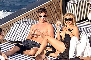 Brooks Nader nipple slip during a beach day in Capri, Italy - August 12, 2026