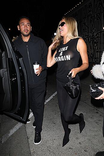 Brooks Nader see through to boobs and ass at Craig's in West Hollywood