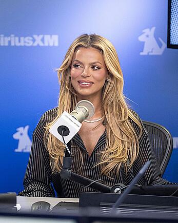 Brooks Nader leggy and braless in sheer blouse visits the SiriusXM Studios