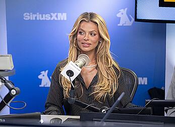 Brooks Nader leggy and braless in sheer blouse visits the SiriusXM Studios