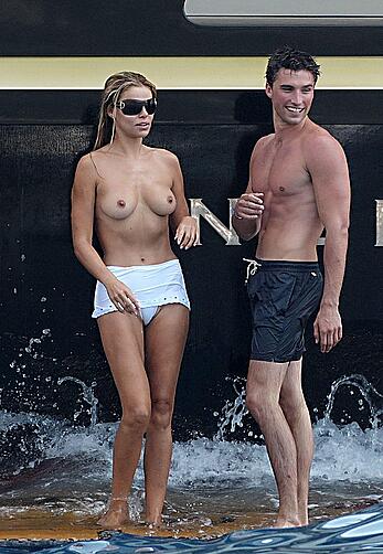Brooks Nader topless on a yacht in Positano, Italy - August 27, 2026