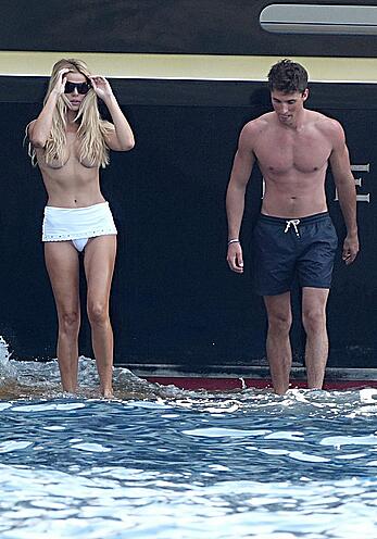 Brooks Nader topless on a yacht in Positano, Italy - August 27, 2026