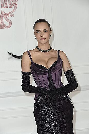 Cara Delevingne cleavage at the Wuthering Heights Premiere in LA