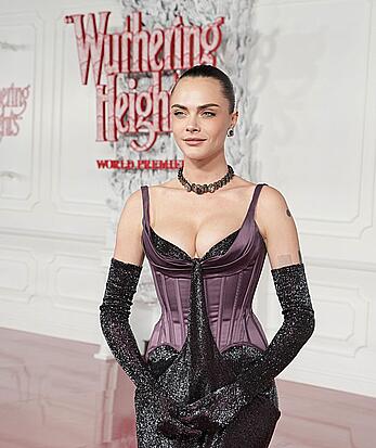 Cara Delevingne cleavage at the Wuthering Heights Premiere in LA