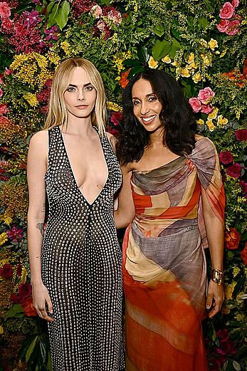 Cara Delevingne braless in sheer dress at  the British Vogue And Tiffany & Co. Celebrate Fashion And Film Party