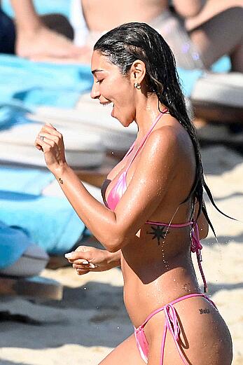 Chantel Jeffries in tiny pink bikini hits the beach in Mykonos - August 14, 2026