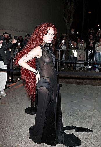 Chappell Roan braless in sheer dress at McQueen Womenswear Fall-Winter 2026-2027 show