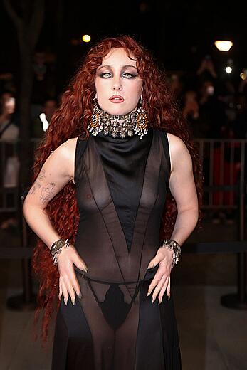 Chappell Roan braless in sheer dress at McQueen Womenswear Fall-Winter 2026-2027 show
