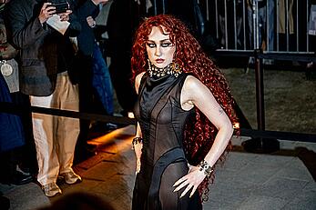 Chappell Roan braless in sheer dress at McQueen Womenswear Fall-Winter 2026-2027 show