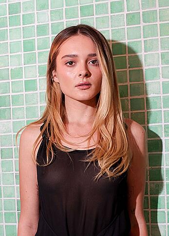 Charlotte Lawrence see through to tits at Tory Burch fashion show in New York