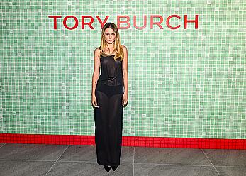 Charlotte Lawrence see through to tits at Tory Burch fashion show in New York