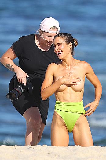 Claudia Jovanovski topless for a photoshoot on a beach in Sydney
