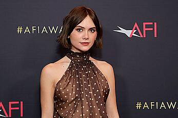 Emilia Jones braless in see through blouse at AFI Awards in Beverly Hills