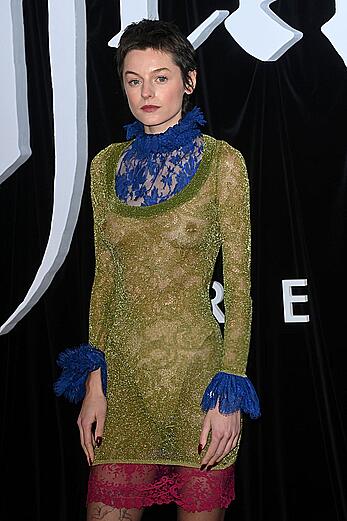 Emma Corrin brales in see through dress at Nosferatu World premiere in Berlin