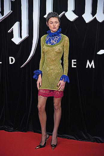 Emma Corrin brales in see through dress at Nosferatu World premiere in Berlin