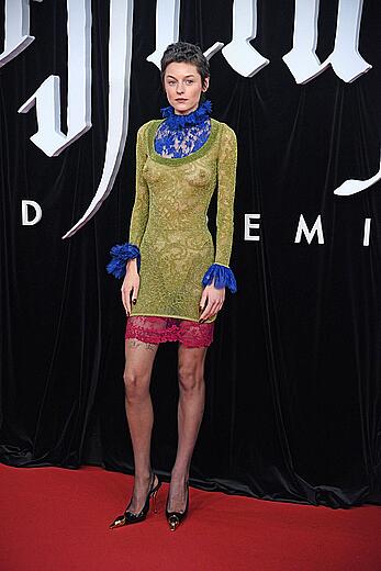 Emma Corrin brales in see through dress at Nosferatu World premiere in Berlin