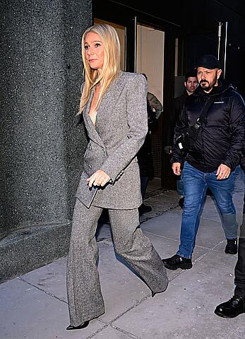 Gwyneth Paltrow braless arriving at GMA - December 15, 2025