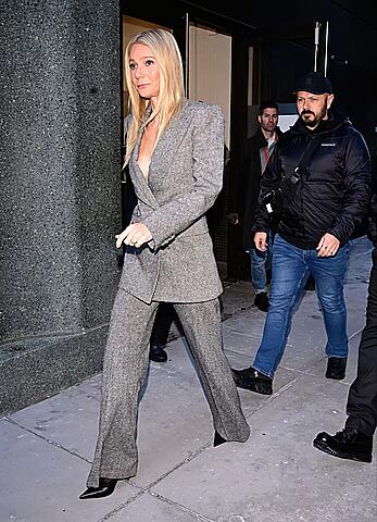 Gwyneth Paltrow braless arriving at GMA - December 15, 2025