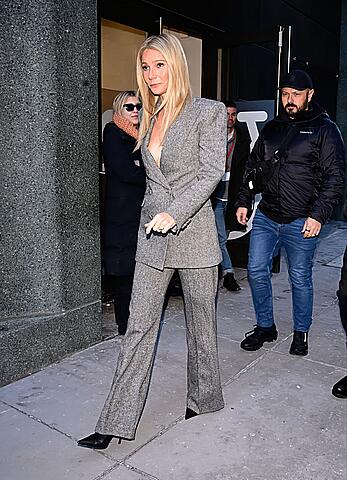 Gwyneth Paltrow braless arriving at GMA - December 15, 2025