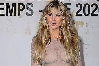 Heidi Klum braless in a sheer dress at Vetements Womenswear Spring∕Summer 2026 show in Paris