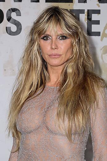Heidi Klum braless in a sheer dress at Vetements Womenswear Spring∕Summer 2026 show in Paris